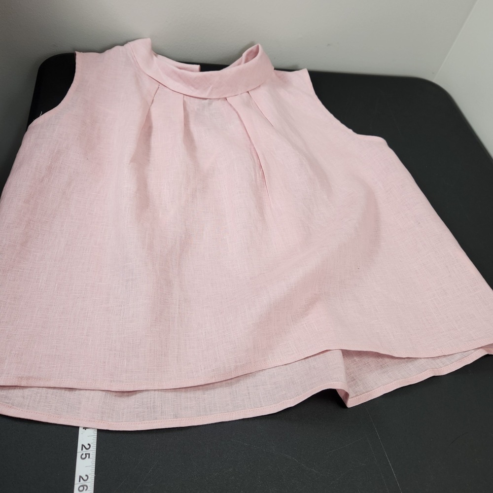 Lintico 100% Linen Sleeveless Pleated High Neck Split Back Blouse Pink XL NEW - Picture 5 of 8